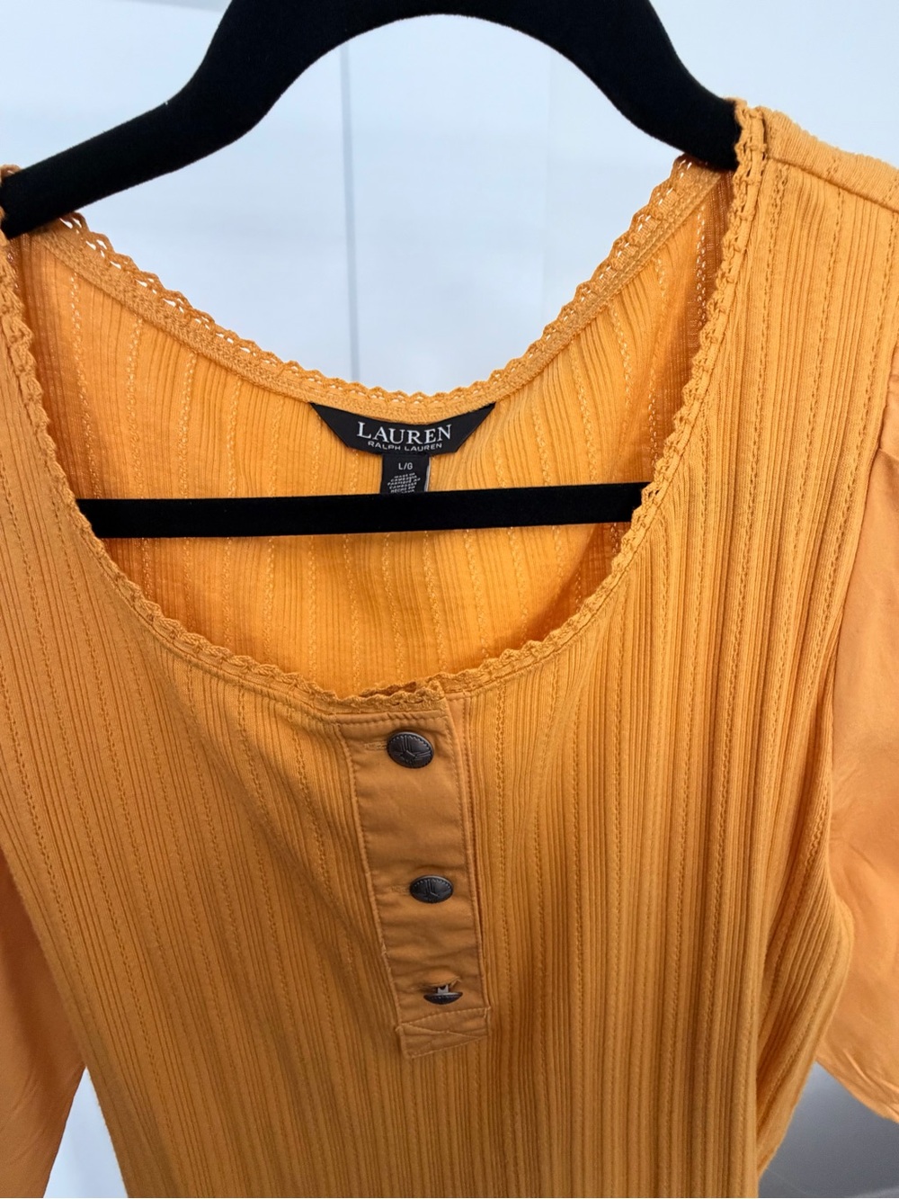Lauren Ralph Lauren Mustard Yellow Ribbed Button Front Sweater